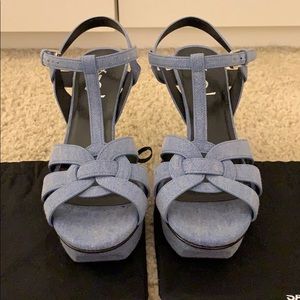 Saint Laurent light blue denim sandal
